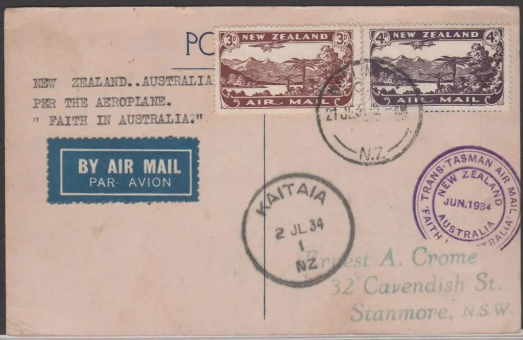 1934 (2nd July) New Zealand to Australia souvenir ... Image 1++