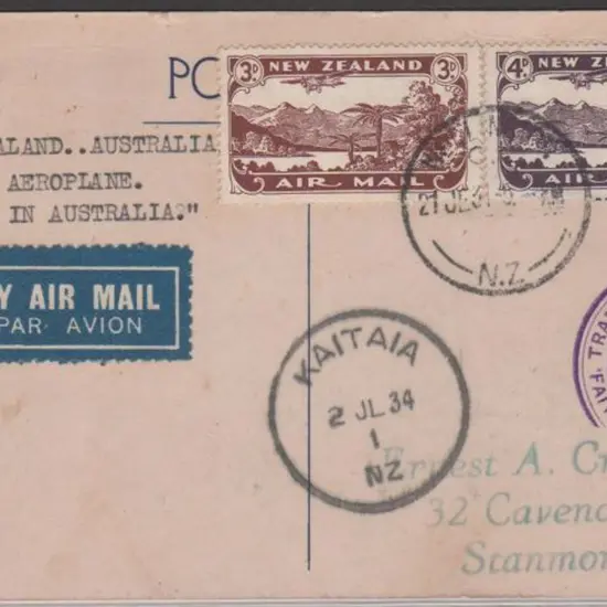 1934 (2nd July) New Zealand to Australia souvenir ...