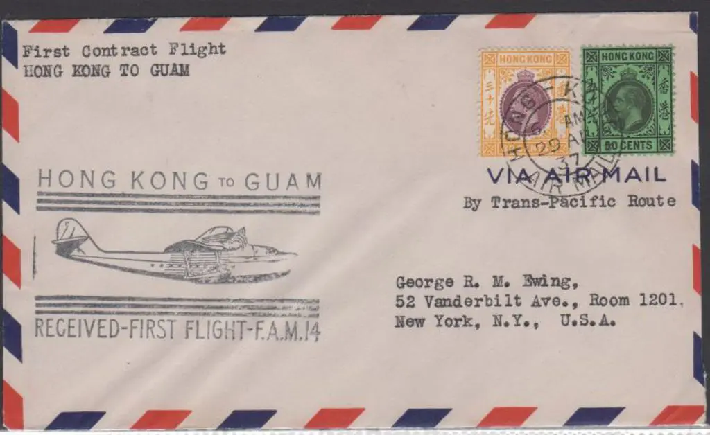 1937 (29th Aug) FFC Hong Kong-Guam addressed to ... Image 1++