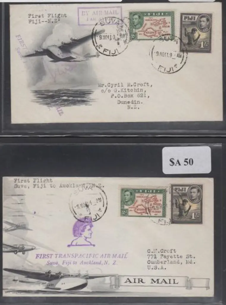 1941 Fiji to USA x 6 & one to NZ all bearing 2 ... Image 1++
