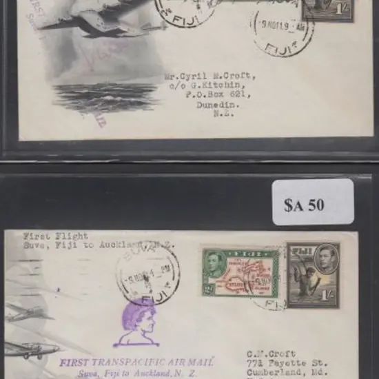 1941 Fiji to USA x 6 & one to NZ all bearing 2 ...