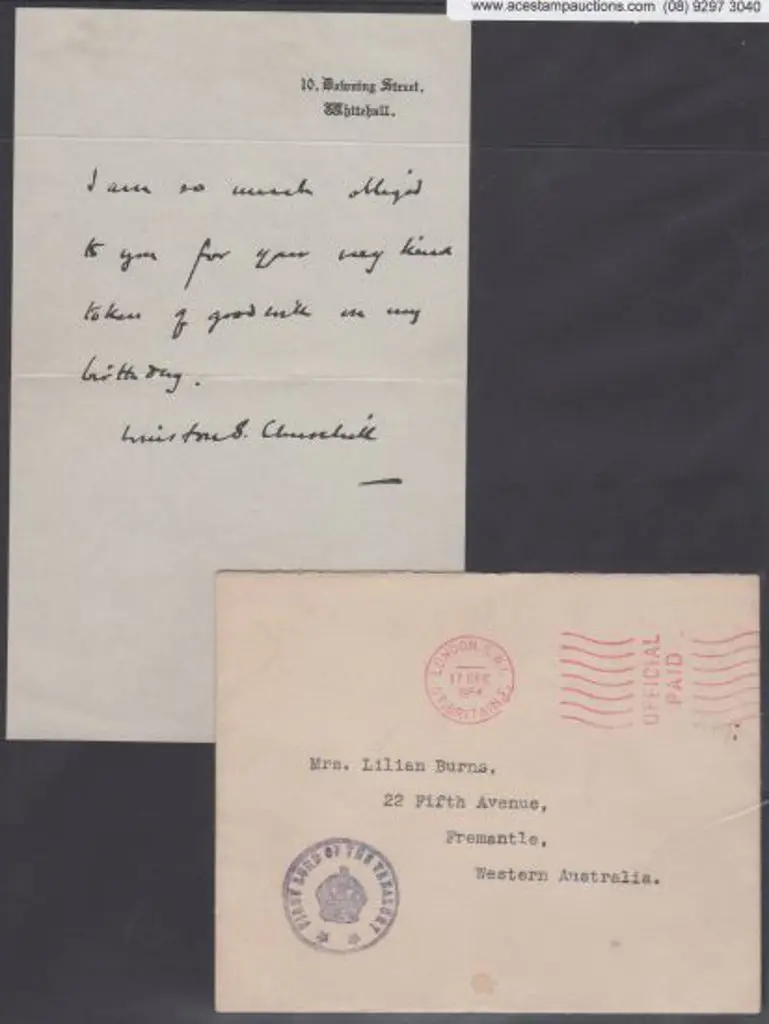 Winston Churchill hand written note on 10 Downing ... Image 1++