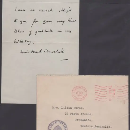 Winston Churchill hand written note on 10 Downing ...