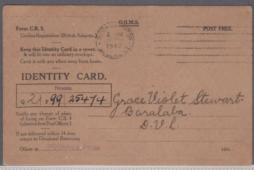 1942 WWII Australian Identity card pmkd ... Image 1++