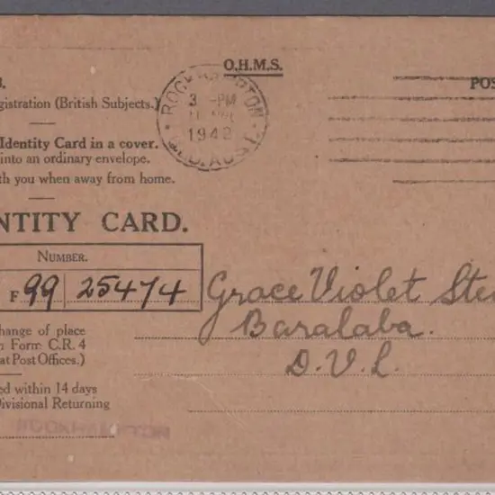 1942 WWII Australian Identity card pmkd ...
