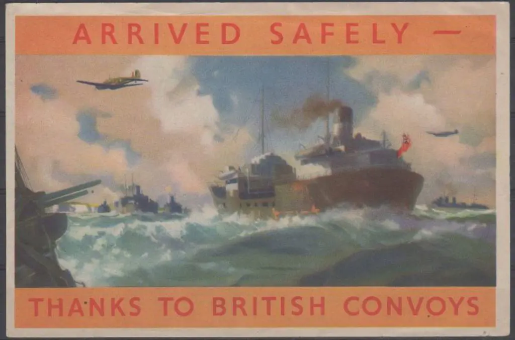 WWII coloured Parcel label showing Merchant Navy ... Image 1++