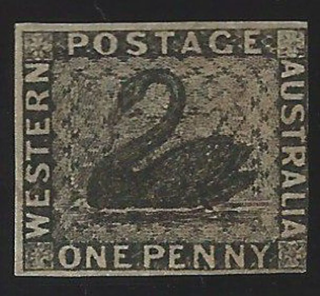 1854 1d black swan. Mint with 3 clear margins, ... Image 1++