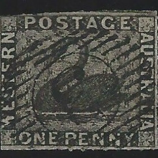 1854 1d black swan clearly rouletted on all 4 ...