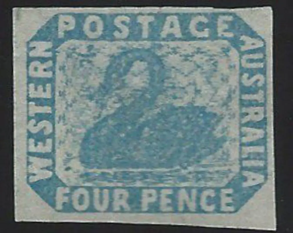 1854 4d pale blue swan. 4 large margins. Unused ... Image 1++