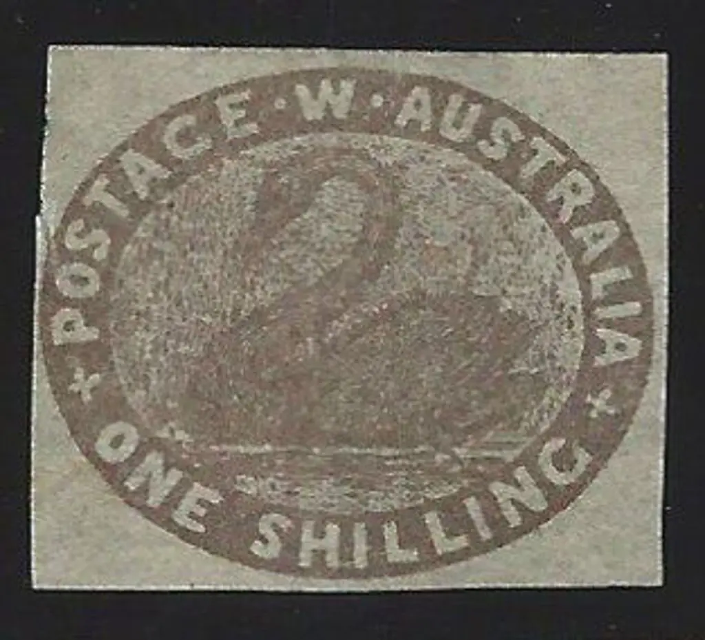 1855 1/- grey-brown swan. 3 good margins with left ... Image 1++
