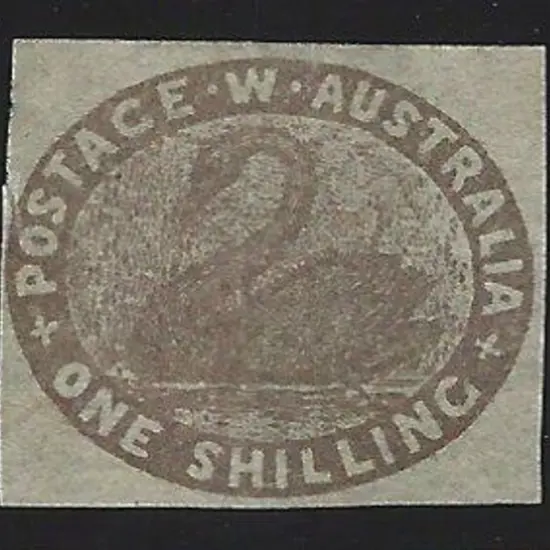 1855 1/- grey-brown swan. 3 good margins with left ...
