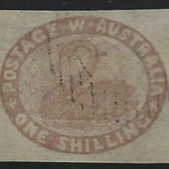 1855 1/- pale brown swan. Clear, even margins & ...