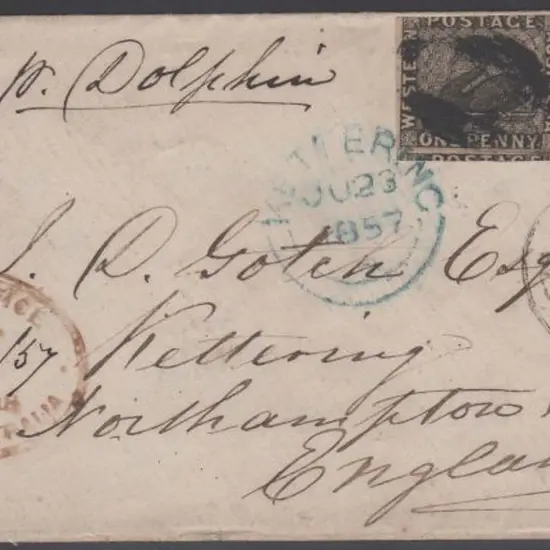 1857 cover to England via "P. Dolphin" with 1d ...