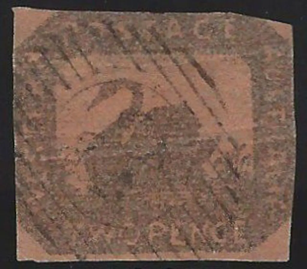 1858 2d brown-black on red Hillman F/U with light ... Image 1++