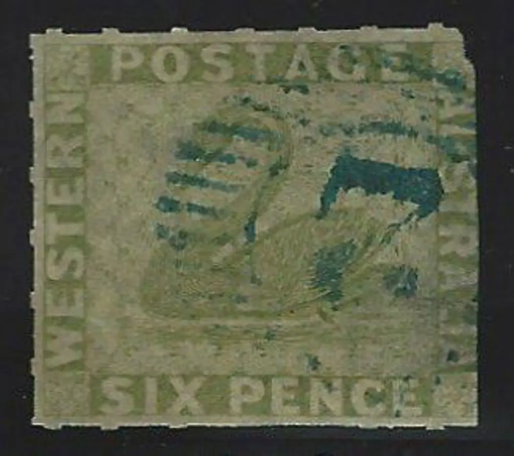 1860 6d sage-green swan rouletted 7½ to 14 on 3 ... Image 1++