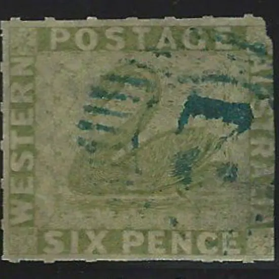 1860 6d sage-green swan rouletted 7½ to 14 on 3 ...