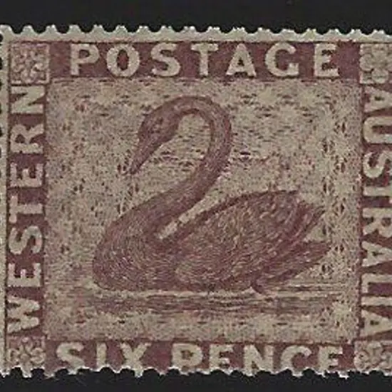 1861 6d purple brown swan, clean-cut perf 14-16 ...