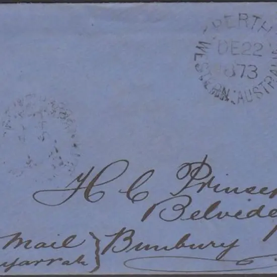 1873 Perth to Bunbury letter with 2d chrome yellow ...
