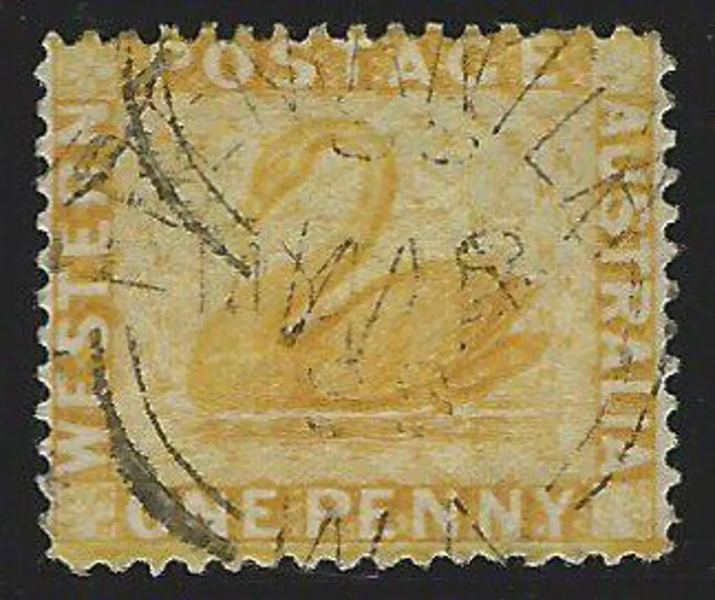 1882 1d yellow-ochre swan with wmk crown CA ... Image 1++