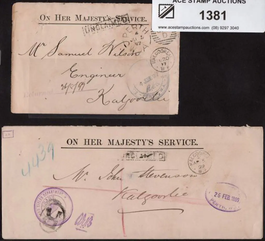 1887 OHMS stampless letter with Perth duplex, ... Image 1++