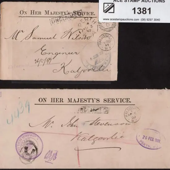 1887 OHMS stampless letter with Perth duplex, ...