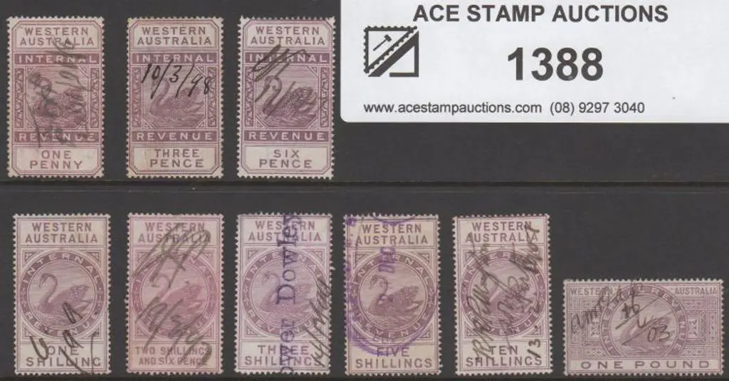 1896 1d to £1 Revenues with CrownCA wmk, perf. 14. ... Image 1++
