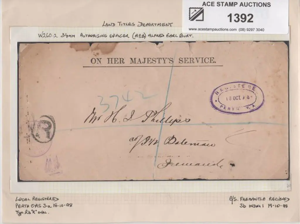 1898 (18th Oct) Land Titles Department Frank Stamp ... Image 1++