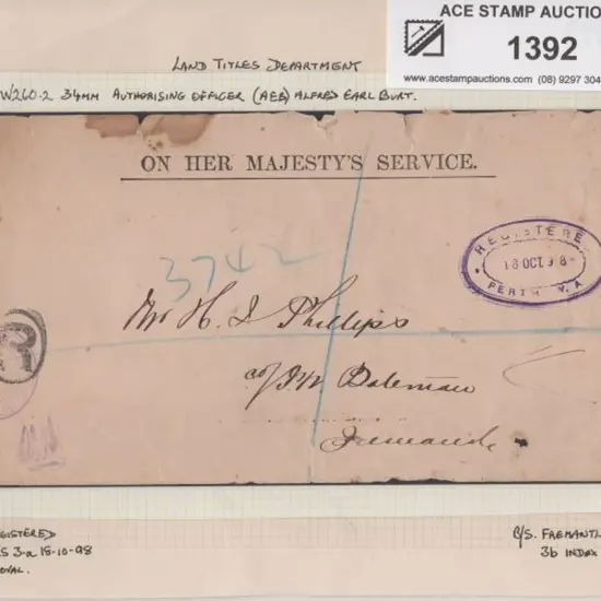 1898 (18th Oct) Land Titles Department Frank Stamp ...