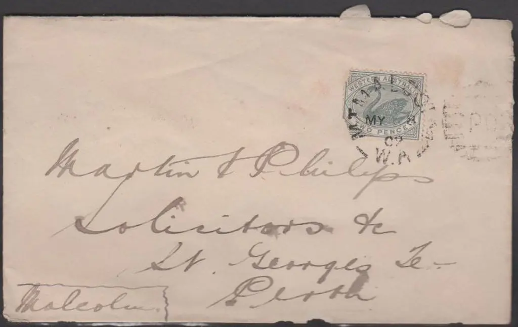 1902 (8th May) Mt Malcolm to Perth cover with ... Image 1++