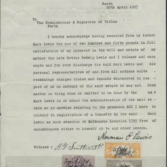 1927 legal acknowledgement to Commissioner & ...