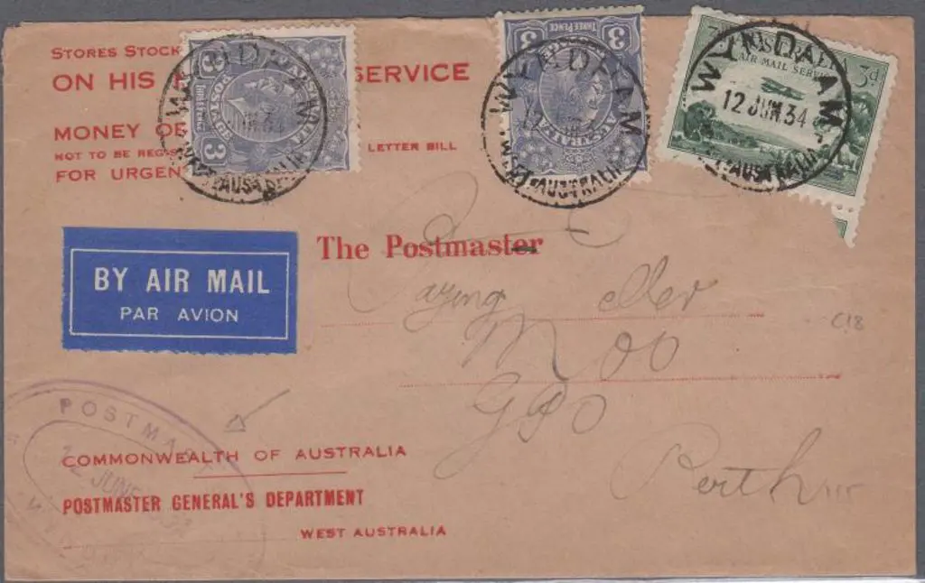 1934 (12th June) 3d KGV x 3 & 3d Airmail cancelled ... Image 1++