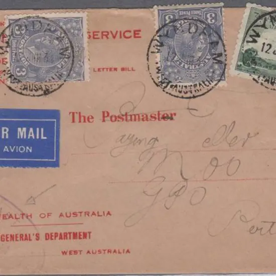 1934 (12th June) 3d KGV x 3 & 3d Airmail cancelled ...