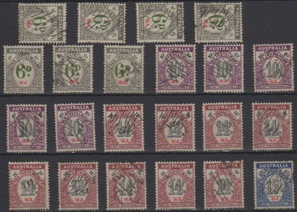1940's Tax Stamps with "W.A." imprint in red on ... Image 1++