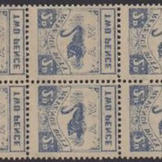 1941/55 2d blue Revenue Duty lower selvedge block ...