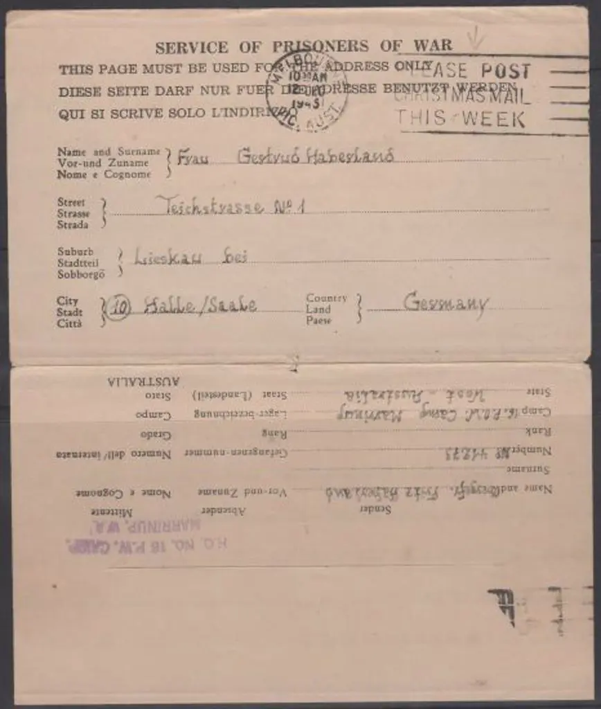 1945 WA/German POW mail with "H.Q. No.16 POW CAMP ... Image 1++