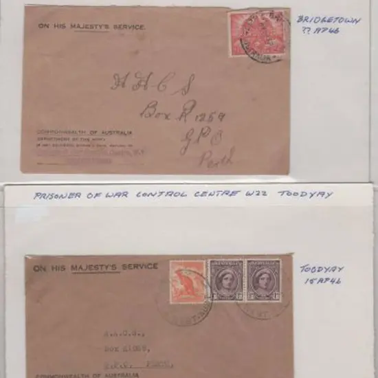 1946 WA Military covers with one from POW Control ...