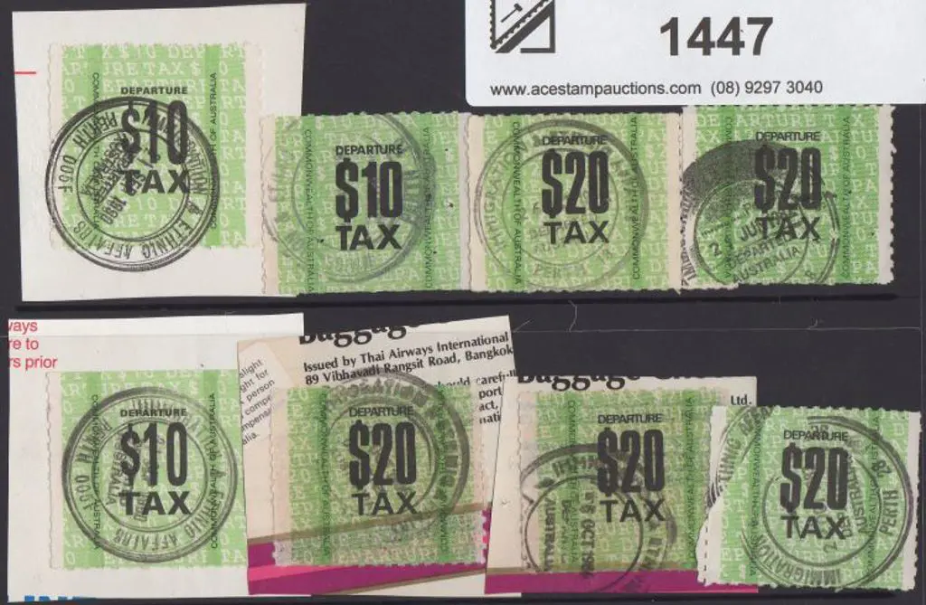 1986-1990 $10 x 3 & $20 x 5 Airport Departure Tax ... Image 1++