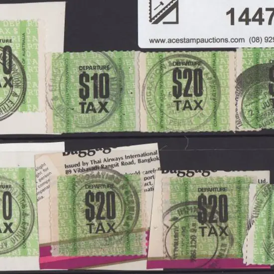 1986-1990 $10 x 3 & $20 x 5 Airport Departure Tax ...