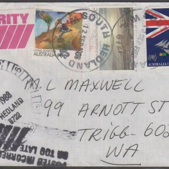 1988 (12th Sept) Priority Paid env with $1.57 in ...