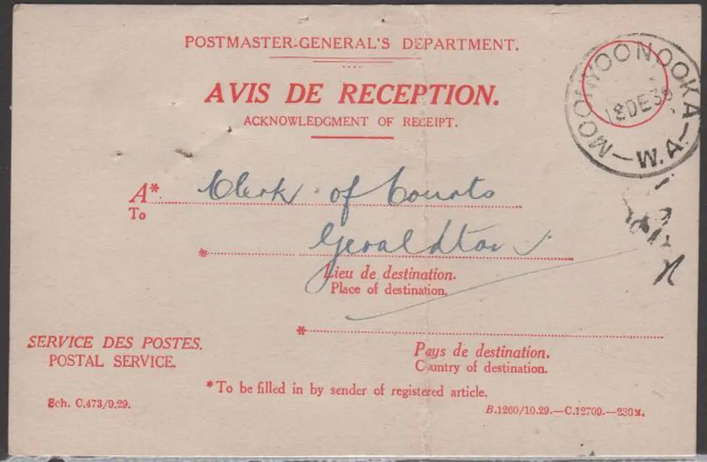 Moonyoonooka C28 dated 18 De 39 on A.R. card ... Image 1++
