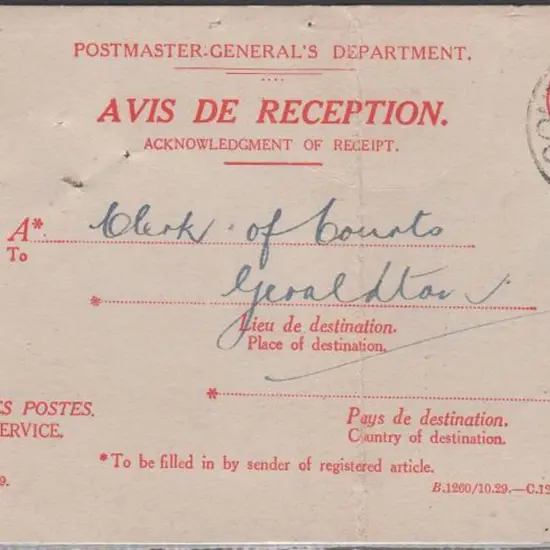 Moonyoonooka C28 dated 18 De 39 on A.R. card ...