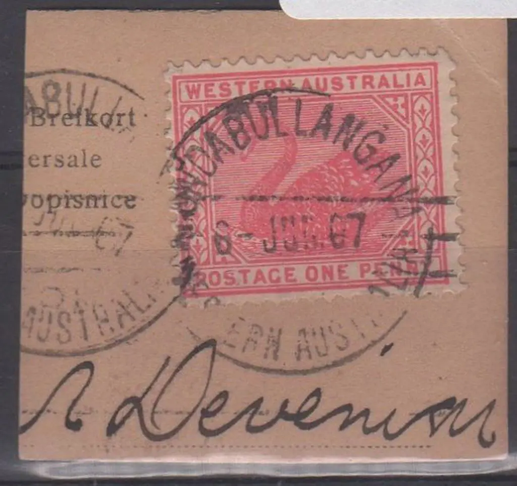 Mundabullangana A25 on 1d red swan on piece dated ... Image 1++