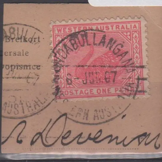 Mundabullangana A25 on 1d red swan on piece dated ...