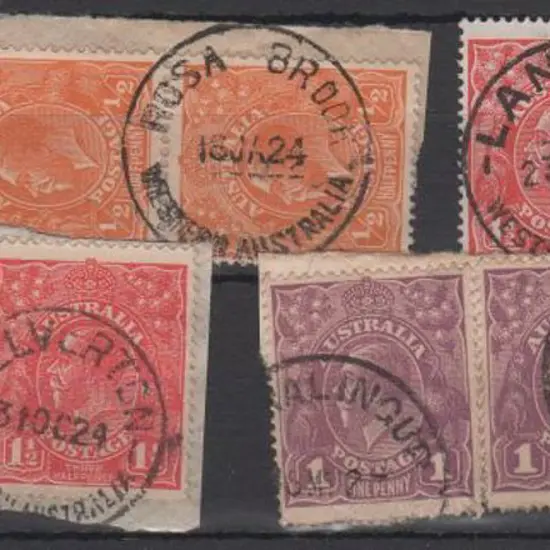 Rosa Brook (1924) on strip of ½d orange x 3 (2 ...
