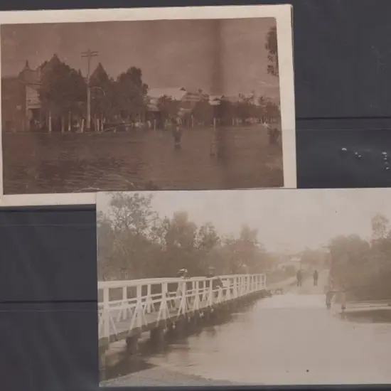 "Moora floods" c1910. Two anonymous B&W postcards ...