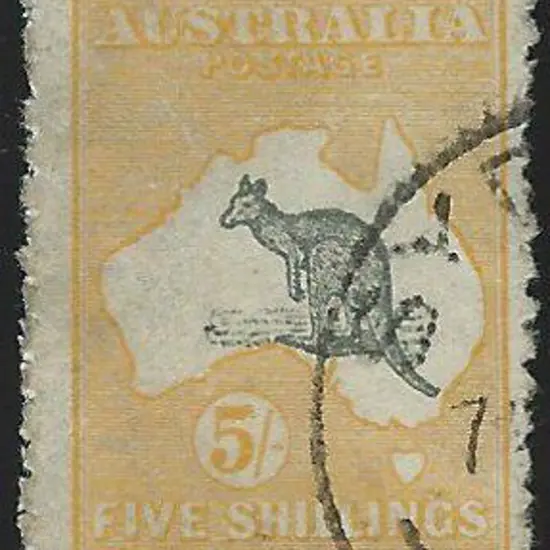 1915 2nd wmk 5/- grey & yellow with partial cds. ...
