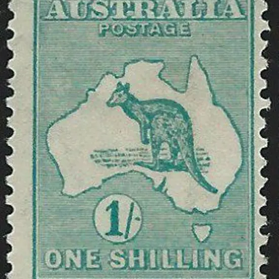 1915 2nd wmk 1/- bright blue green. Centred to ...