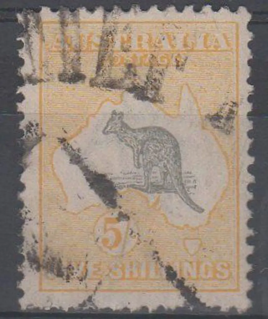 1915-28 3rd wmk 5/- grey & yellow with "cut in ... Image 1++