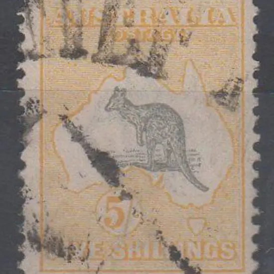 1915-28 3rd wmk 5/- grey & yellow with "cut in ...