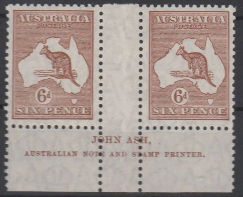 1929-30 Smult 6d chestnut in Ash imprint pair. ... Image 1++